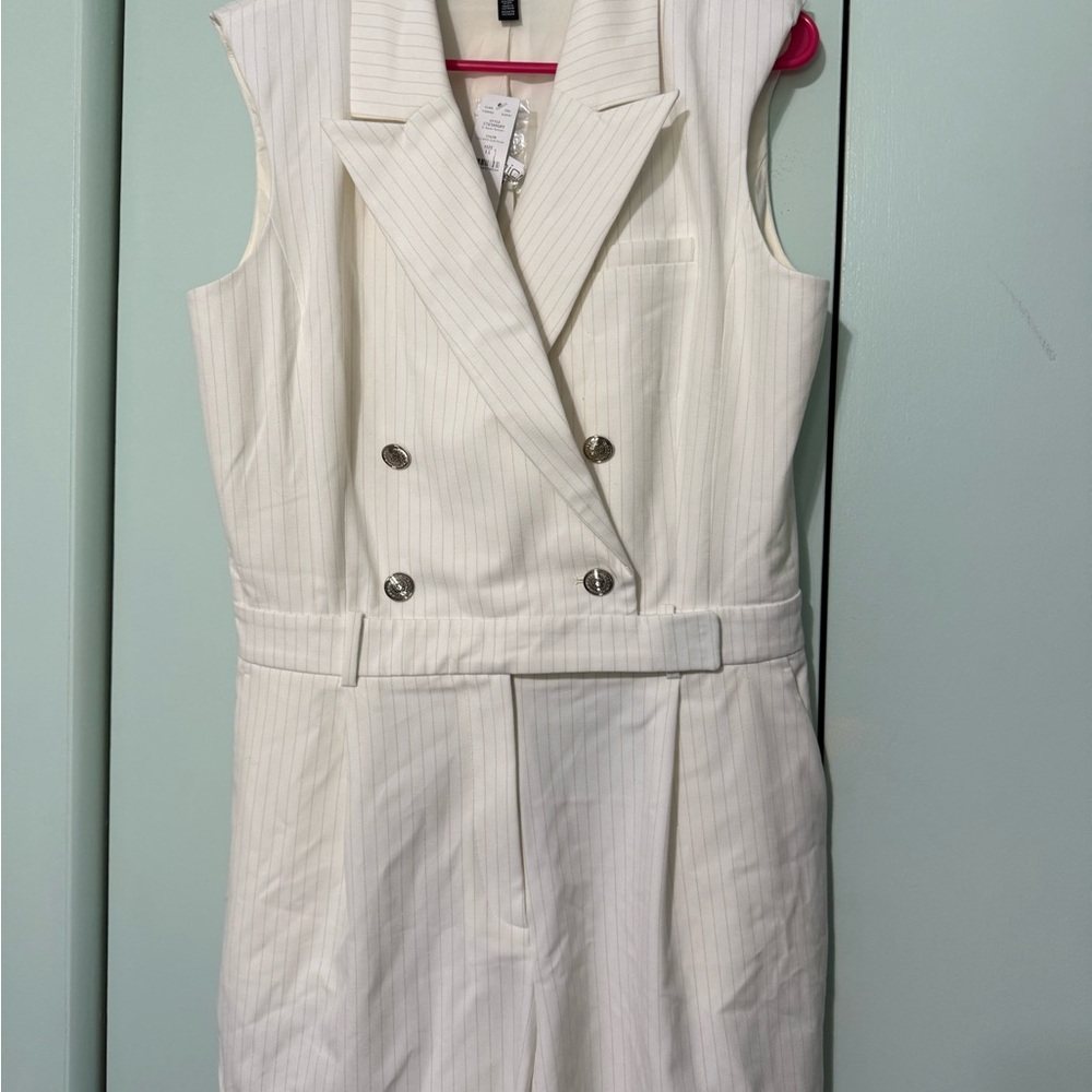 White House Black Market Double-Breasted White Jumpsuit